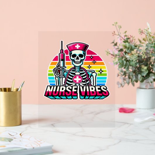 レトロネオンスケルトンナースおもしろい-不気味メディカルD アクリルサイン (ウェディング)