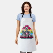 レトロネオンスケルトンナースおもしろい-不気味メディカルD エプロン (着用した状態)