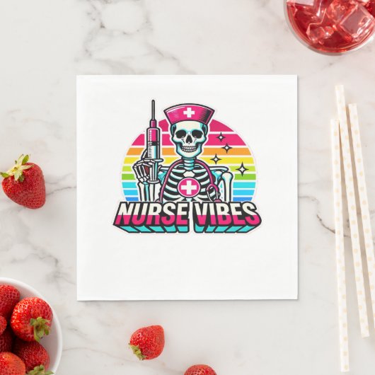 レトロネオンスケルトンナースおもしろい-不気味メディカルD スタンダードランチョンナプキン (インサイチュ)