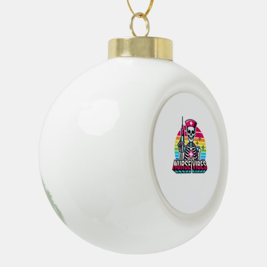 レトロネオンスケルトンナースおもしろい-不気味メディカルD セラミックボールオーナメント (左)