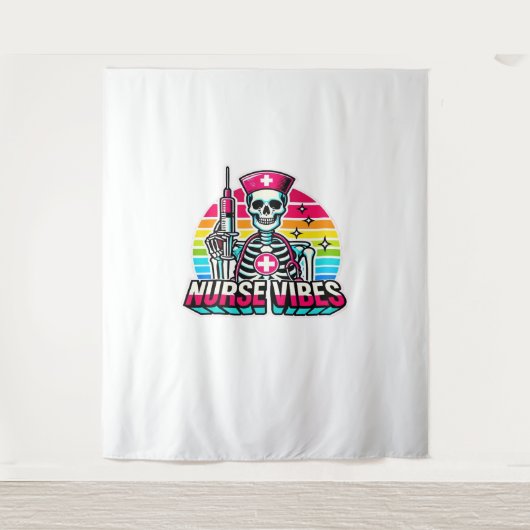 レトロネオンスケルトンナースおもしろい-不気味メディカルD タペストリー (正面)