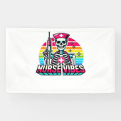 レトロネオンスケルトンナースおもしろい-不気味メディカルD 横断幕 (横)