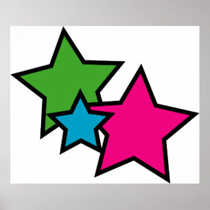 レトロネオンスター柄　ダインチングピンクブルー ポスター