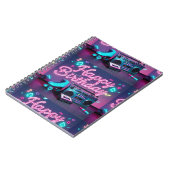 レトロネオンハッピーバースデーサインinピンクとティール(緑がかった色) ノートブック (左側)