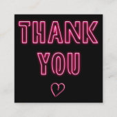 レトロネオンピンクのサインの感謝してい注目you black スクエア名刺 (正面)