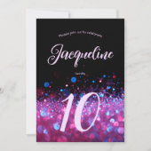 レトロネオンピンクグリッターグロースクリプト10歳の誕生日 招待状 (正面)
