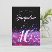 レトロネオンピンクグリッターグロースクリプト10歳の誕生日 招待状 (スタンド正面)