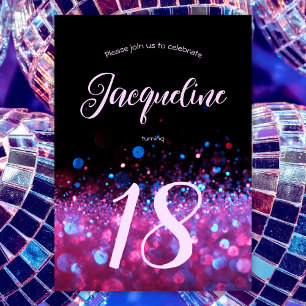 レトロネオンピンクグリッターグロースクリプト18歳 招待状