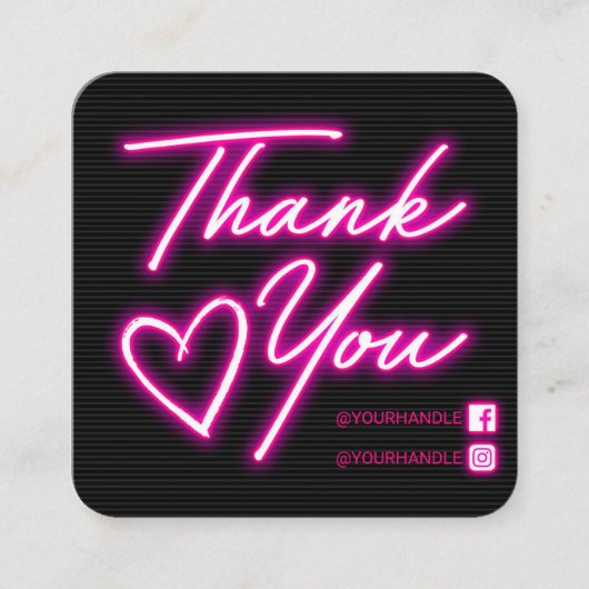 レトロネオンピンクライトカスタマーサンキュースクエアB スクエア名刺 (正面)