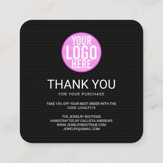 レトロネオンピンクライトカスタマーサンキュースクエアB スクエア名刺 (裏面)