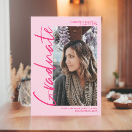 レトロネオンピンク大学院フォトスクリプト卒業 案内状