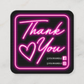 レトロネオンピンク点灯サインお客様ありがとうございます スクエア名刺 (正面)