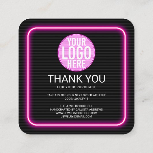 レトロネオンピンク点灯サインお客様ありがとうございます スクエア名刺 (裏面)