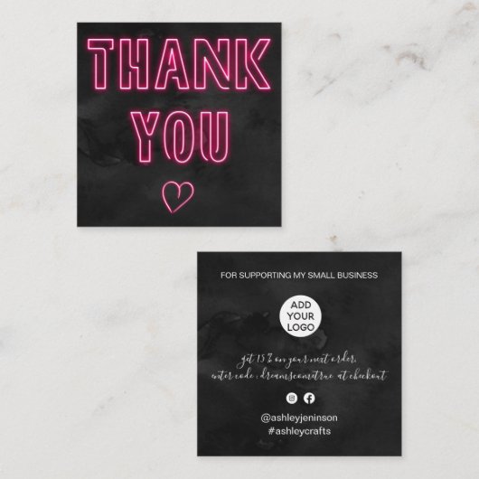 レトロネオンピンク記号ブラックオーダ感謝していーユー スクエア名刺 (正面/裏面)