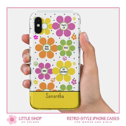 レトロネオンフローラフラワーパワーモノグラムの Case-Mate iPhoneケース