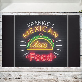 レトロネオンメキシカンフードタコディパーソナライズされたナー ドアマット