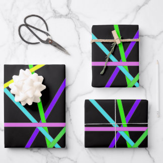 レトロネオンラッピング紙フラットシートセット3 ラッピングペーパーシート