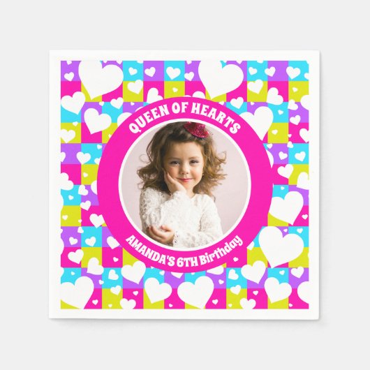 レトロネオン女王のハート誕生日パーティー写真 スタンダードカクテルナプキン (正面)