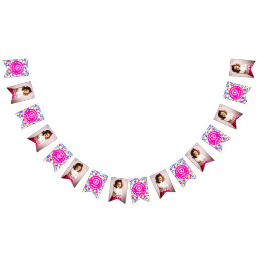 レトロネオン女王のハート誕生日パーティー写真 バンティングフラッグ (全)