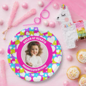 レトロネオン女王のハート誕生日パーティー写真 ペーパープレート (パーティー)