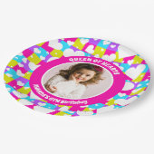 レトロネオン女王のハート誕生日パーティー写真 ペーパープレート (アングル)