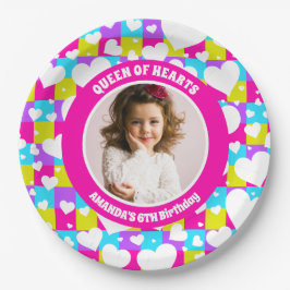 レトロネオン女王のハート誕生日パーティー写真 ペーパープレート