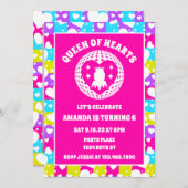 レトロネオン女王のハート誕生日パーティー写真 招待状 (正面/裏面)