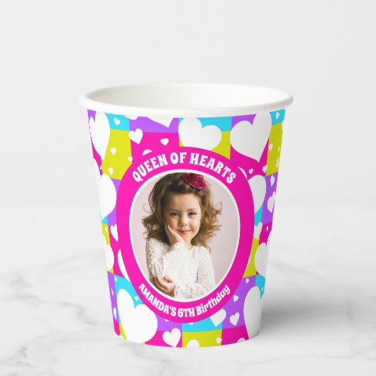 レトロネオン女王のハート誕生日パーティー写真 紙コップ (正面)