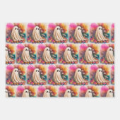 レトロネオン幽霊、愛らしいお洒落幽霊、幽霊、 ラッピングペーパーシート (正面)