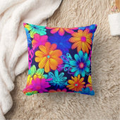 レトロネオン花模様 クッション (ブランケット)