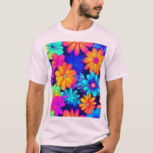 レトロネオン花模様 Tシャツ