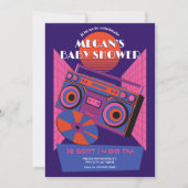 レトロネオン音楽エレクトロベビーシャワー 招待状 (正面)