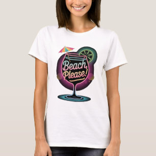 レトロネオン「ビーチお願い」トロピカルカクテルサマー Tシャツ