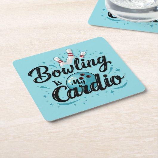 レトロネオン「ボーリングマイカーディオ」おもしろいボーリング スクエアペーパーコースター (アングル)