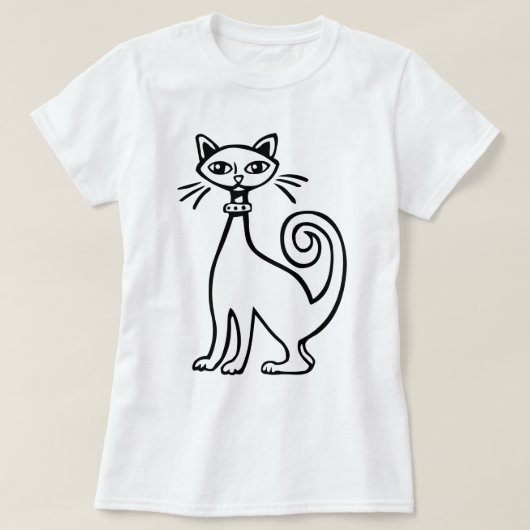 レトロネコ – 白黒 Tシャツ (デザイン正面)