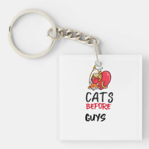 レトロネコBefore Guys おもしろい猫引用文ティー キーホルダー