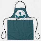 レトロハイキングキャンピングランドスケープ名前をカスタムするティール(緑がかった色) エプロン (正面)