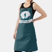 レトロハイキングキャンピングランドスケープ名前をカスタムするティール(緑がかった色) エプロン (インサイチュ)