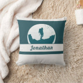 レトロハイキングキャンピングランドスケープ名前をカスタムするティール（緑がかった色） クッション (ブランケット)