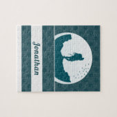 レトロハイキングキャンピングランドスケープ名前をカスタムするティール（緑がかった色） ジグソーパズル (横)