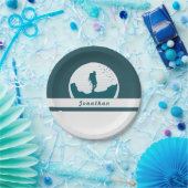 レトロハイキングキャンピングランドスケープ名前をカスタムするティール（緑がかった色） ペーパープレート (パーティー)