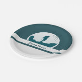 レトロハイキングキャンピングランドスケープ名前をカスタムするティール（緑がかった色） ペーパープレート (アングル)