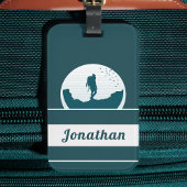 レトロハイキングキャンピングランドスケープ名前をカスタムするティール(緑がかった色) ラゲッジタグ