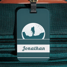 レトロハイキングキャンピングランドスケープ名前をカスタムするティール（緑がかった色） ラゲッジタグ