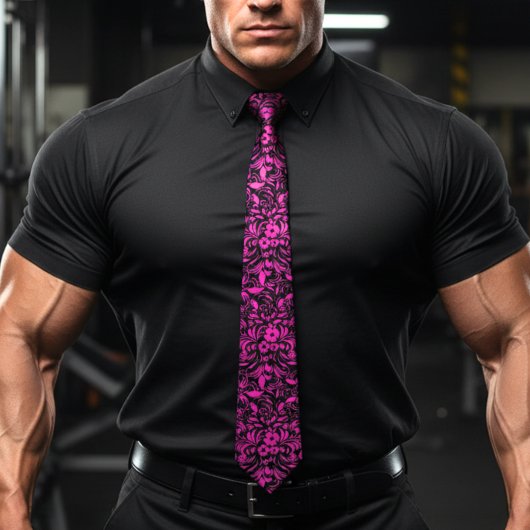 レトロハイビスカス明るい赤紫色ハワイアンパターン ネクタイ