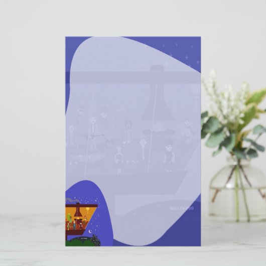 レトロハウスパーティーおもしろいジェットセットアートデザイン 便箋 (スタンド正面)