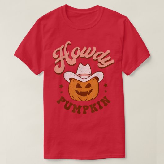 レトロハウディパンプキン秋オータムウエスタンハロウィーン Tシャツ (デザイン正面)