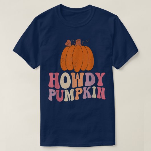 レトロハウディパンプキン秋オータムウエスタンハロウィーン Tシャツ (デザイン正面)