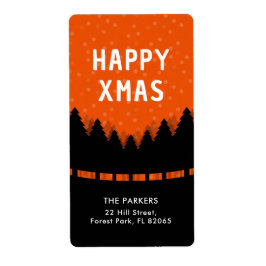 レトロハッピーなクリスマス　松の木と雪 ラベル