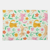 レトロハッピーキャッツとオレンジ色の赤とモモ キッチンタオル (横)